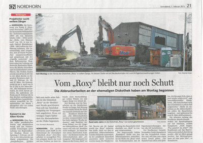 Vom Roxy bleibt nur noch Schutt, Bericht vom 07.Februar 2015